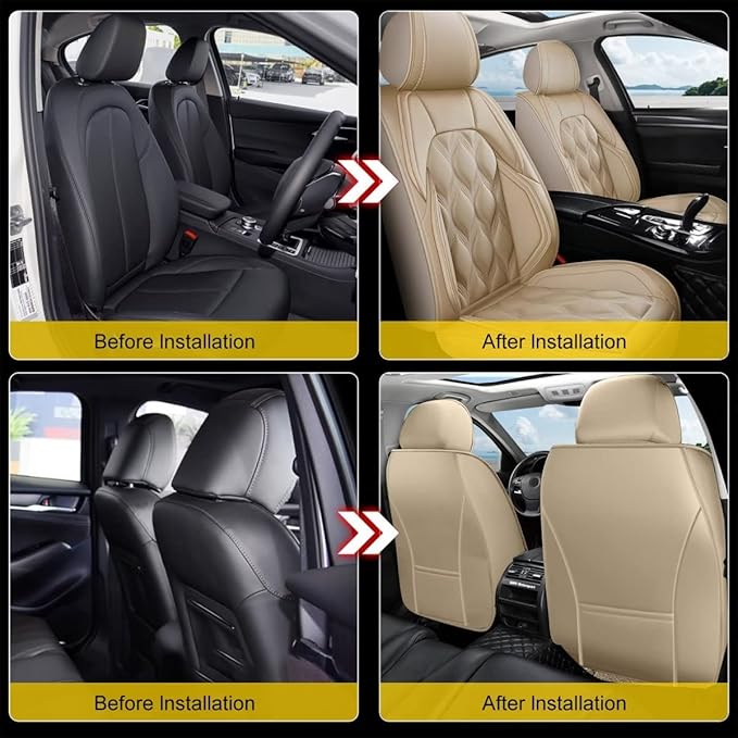 AOMSAZTO Front Seat Covers Fit for Chevy/Chevrolet Tahoe 2011-2026 Waterproof Faux Leather Car Seat Cover Compatible with Airbag(2PCS Front, Beige)