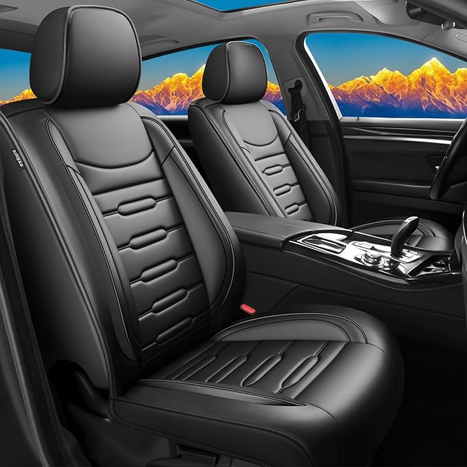 Fit Elantra Car Seat Covers for Hyundai Elantra 2017-2024 2025 2026 - Upgraded Premium Waterproof & Breathable Leather, Airbag Compatible, All-Weather Seat Cushion Protector (Full Set, Black)