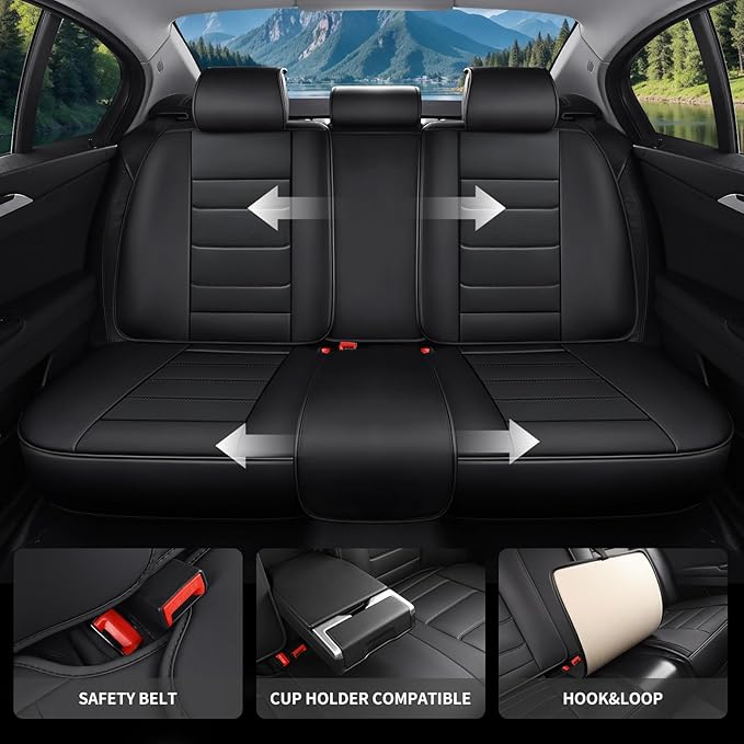 Car Seat Covers Full Set Custom Fit for Ford Edge 2007-2025 2026 - Premium Faux Leather with Lumbar Support, Waterproof, Breathable, Anti-Slip, Easy to Install (Black,Full Set)