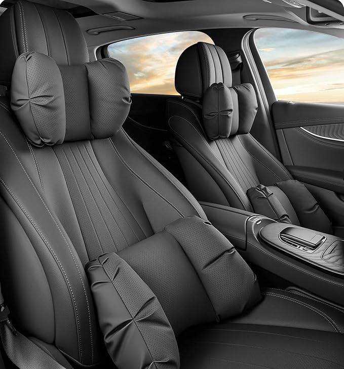 Car Neck Pillow & Lumbar Support for Nissan Altima Maxima Pathfinder Armada Rogue Sentra Versa Kicks Murano Leaf Ergonomic Breathable Mesh Auto Seat Back Cushion Headrest