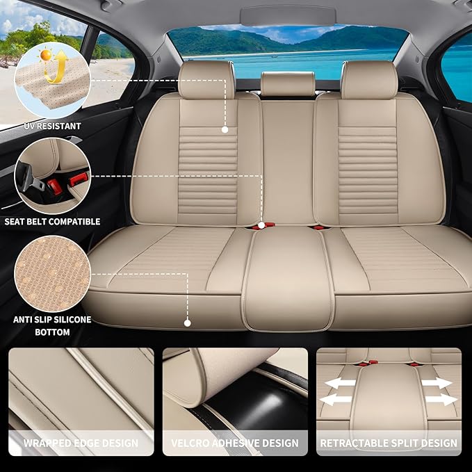 Car Seat Covers Full Set Fit for Toyota Corolla 2000-2026, Premium Faux Leather Car Seat Protector,Breathable Anti-Slip Full Wrapping Edge Seat Covers(Beige,Full Set)