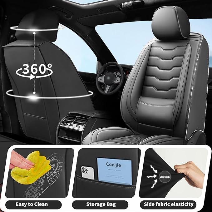 Fit Prius Car Seat Covers for Toyota Prius 2001-2025 2026 -Premium Leather, Waterproof，Breathable，All-Weather Seat Cushion Protecto & Airbag Compatible, 2 Front Seat Black