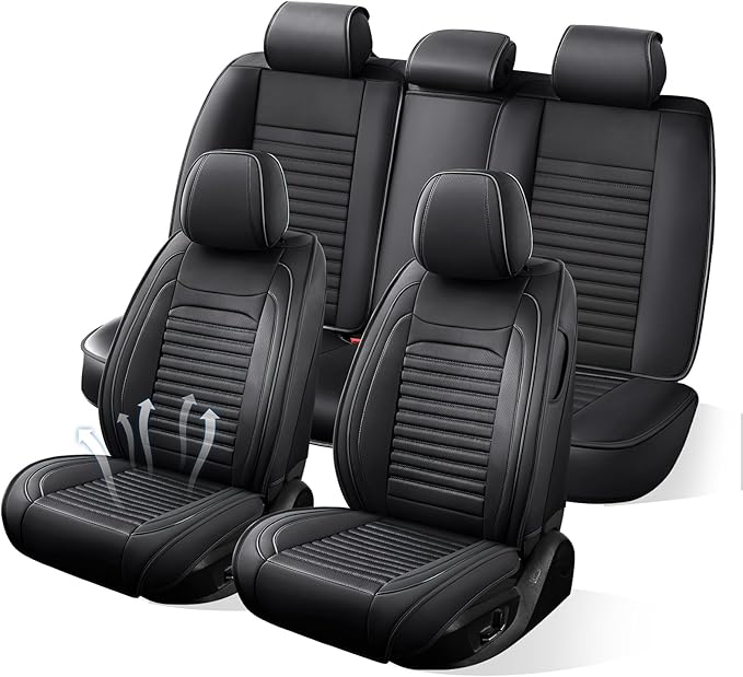 Car Seat Covers Full Set Fit for Toyota Camry 2001-2026, Premium Faux Leather Car Seat Protector,Breathable Anti-Slip Full Wrapping Edge Seat Covers(Black,Full Set)