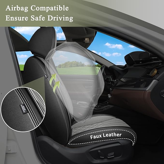 Car Seat Covers Front Pair for Mazda 6 2010-2021 Mazda6: Breathable Perforated Leather Seat Cover (Black & Grey)