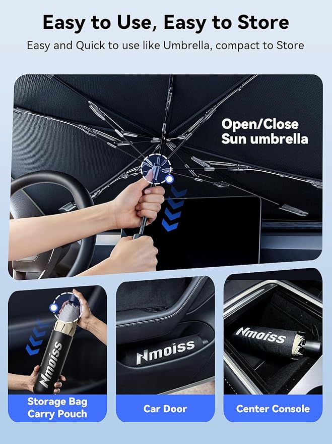 Windshield Sun Shade Umbrella for Ford F150 F250 F350 & Explorer - [Vinyl Coating Heat Shield] Protect Car from Sun Rays & Heat Damage Keep Cool and Protect Interior, Spring Structure Edge