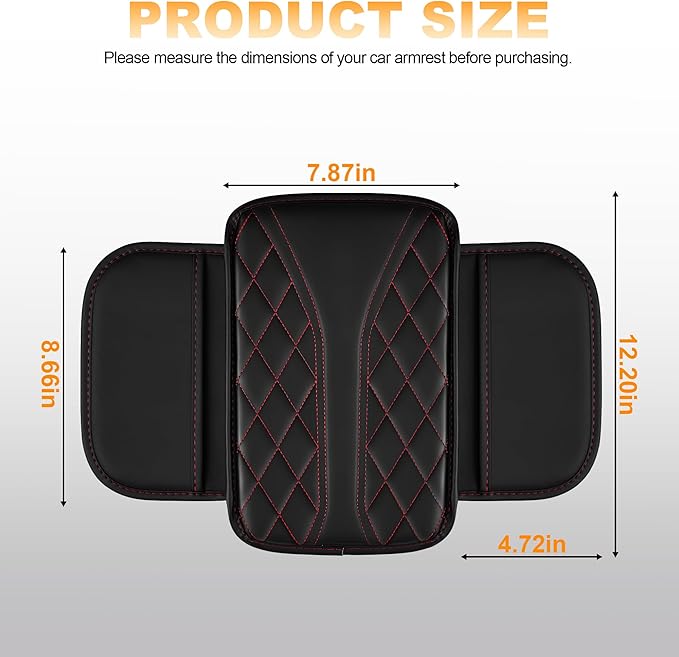 Car Center Console Cover Fit for Jeep Compass - Leather Armrest Covers with 2 Storage Pockets(Black&Red)