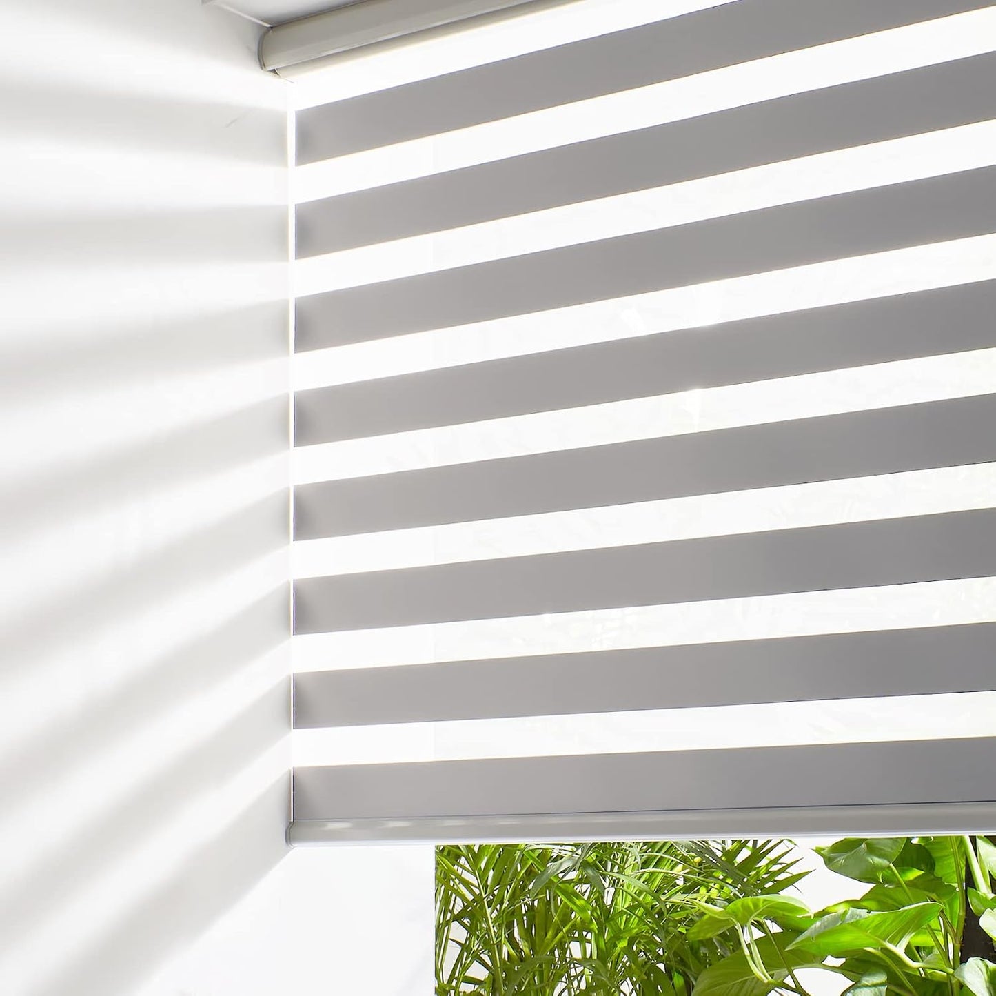Persilux Zebra Shades Free Stop Roller Shades for Windows (45" W x 72" H, Grey) Cordless Dual Layer Window Treatments Room Darkening Roller Blinds for Home, Office, Kitchen…