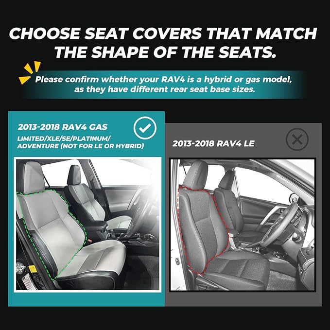 for Toyota RAV4 Seat Covers 2013 2014 2015 2016 2017 2018 RAV 4 XLE SE Limited Platinum Adventure (not for LE&Hybrid) - Custom Leather Car Seat Covers Full Set - BlackGrey