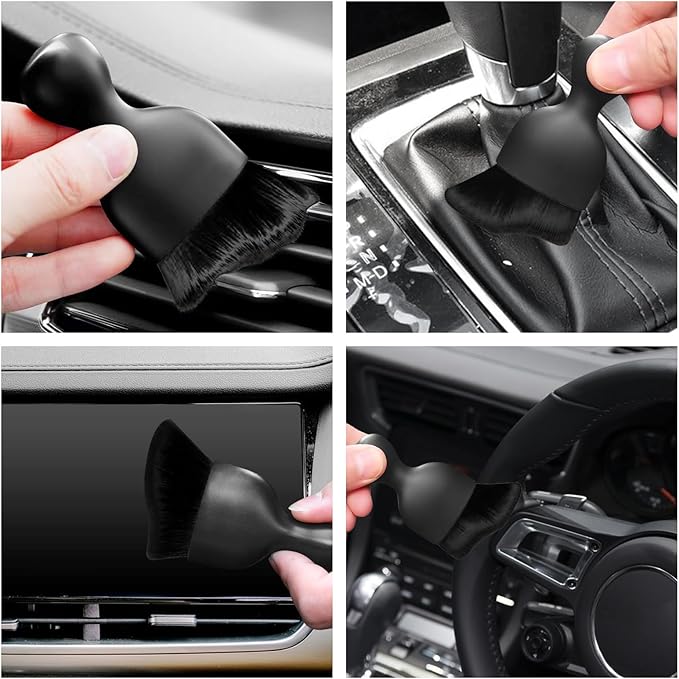 Car Interior Cleaning Brush Car Duster Interior with Ultra Soft Bristles Auto Detailing Brushes Dusting Car Accessories for Dashboard, AC Vents, Leather, Scratch-Free (1Pack_Black)