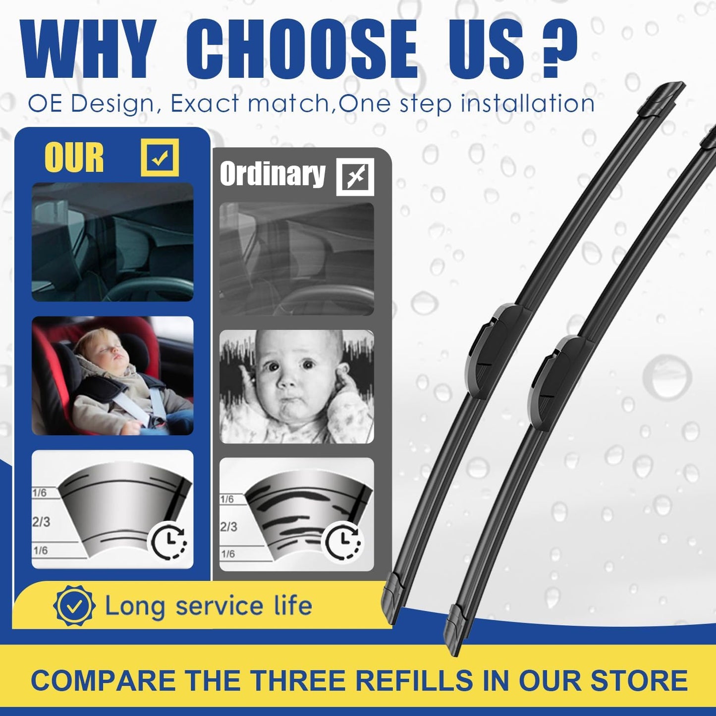 3 wipers Replacement for 2008-2013 Nissan Rogue/2014-2015 Nissan Rogue select/2007-2011 Toyota Yaris, Windshield Wiper Blades Original Equipment Replacement - 26"/14"/12" (Set of 3) U/J HOOK
