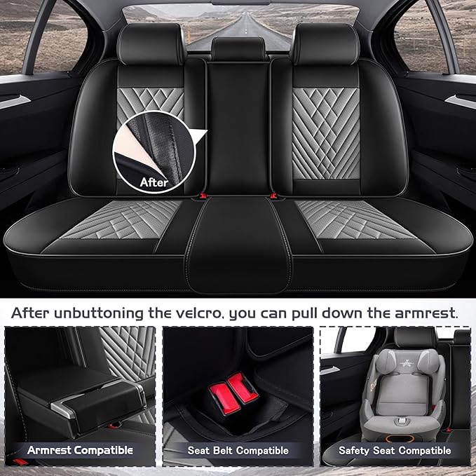 Truck Seat Covers for Chevy Silverado 1500 2007-2026, Waterproof Premium Leather Full Coverage Car Seat Cover, Muscle Sport Style Auto Interior Seat Cover Sets (Full Set/Black Gray)