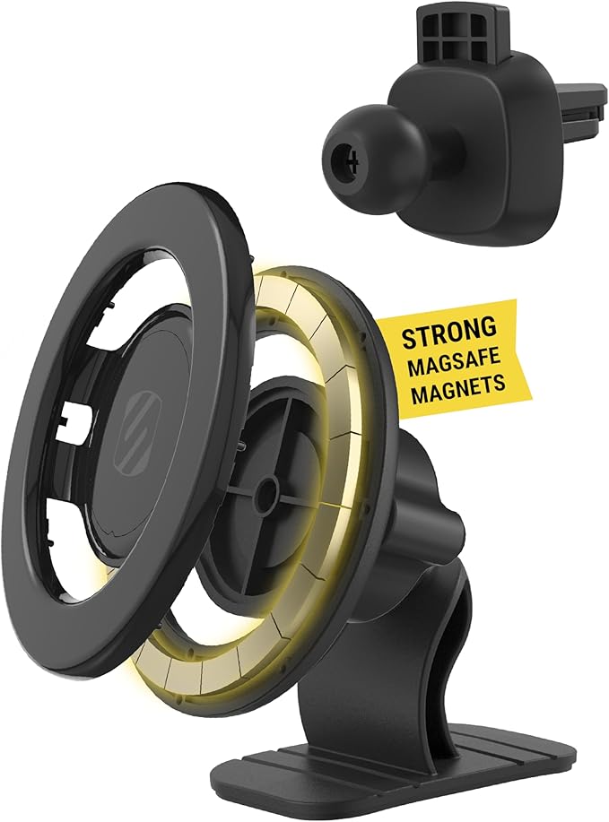 Scosche MagicMount Select MagSafe Car Mount for iPhone, Strong Magnetic Phone Holder for Car Magnet Phone Mount with 360° Rotation for Dashboard/Vent Compatible with iPhone 17/16/15/14 Pro Max Android