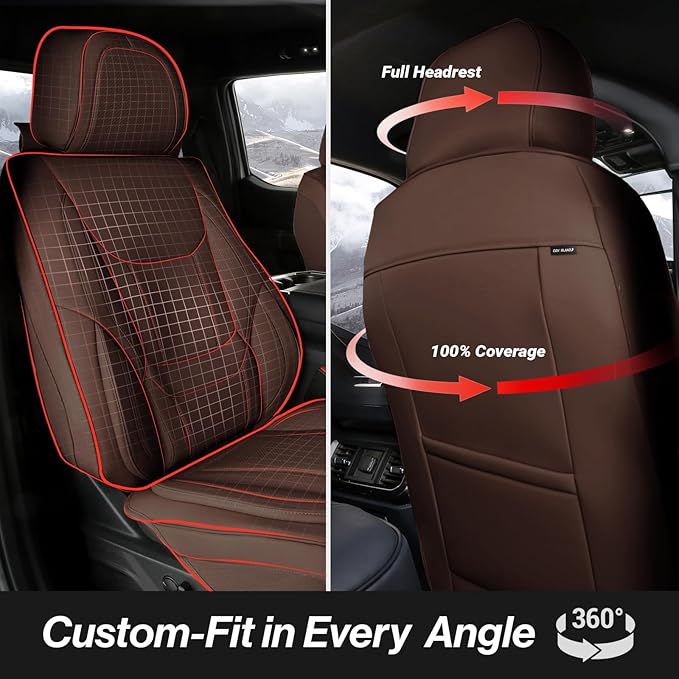 Coverland Custom Fit Car Seat Covers for Car Compatible with [2008-2023 Dodge Challenger Bucket Style Seats] Premium Waterproof Non-Slip Interior Seat Protector [Full Set Dark Brown - Size Chart X72]