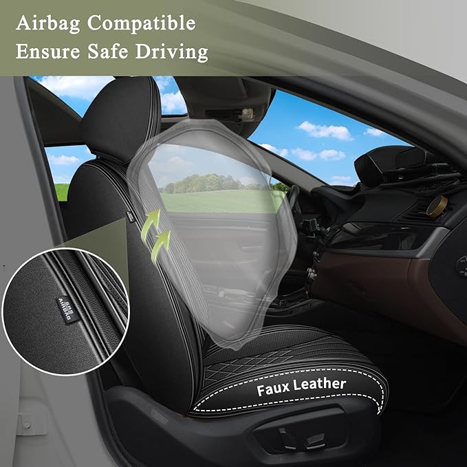 Car Seat Covers Front Pair for Subaru Ascent 2019-2024 2025 2026: Breathable Perforated Leather Seat Cover (Black)