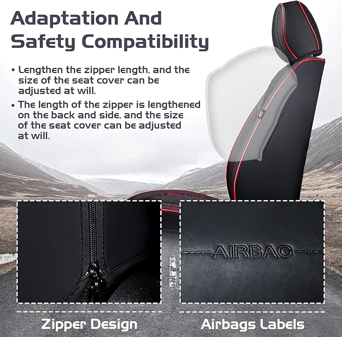 Truck Seat Covers for Ford F250 2011-2026, Waterproof Premium Leather Full Coverage Car Seat Cover, Muscle Sport Style Auto Interior Seat Cover Sets (Full Set/Black Red)