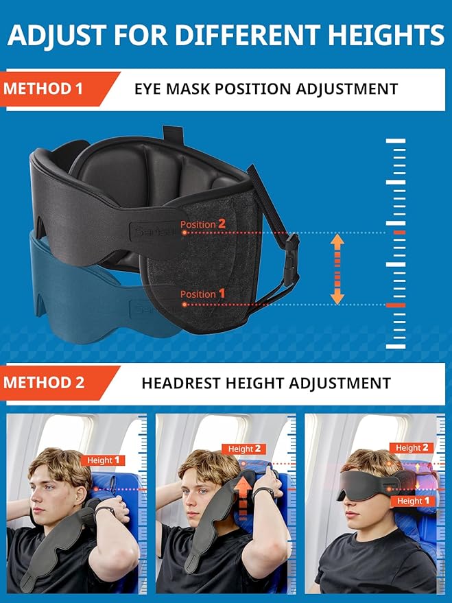 Travel Pillow for Airplanes, Airplane Pillow for Long Flight, Neck Pillow with Eye Mask for Sleeping, Portable Travel Pillow for Car Road Trip Headrest, Stop Bobblehead, Grey