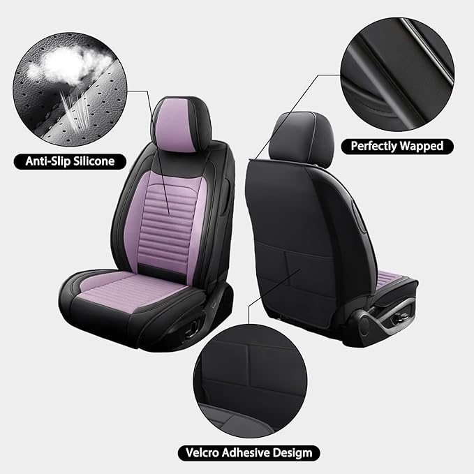 Car Seat Covers Full Set Fit for Toyota RAV4 Hybrid 2016-2025,2026, Premium Faux Leather Car Seat Protector,Breathable Anti-Slip Full Wrapping Edge Seat Covers(Black&Purple,Full Set)