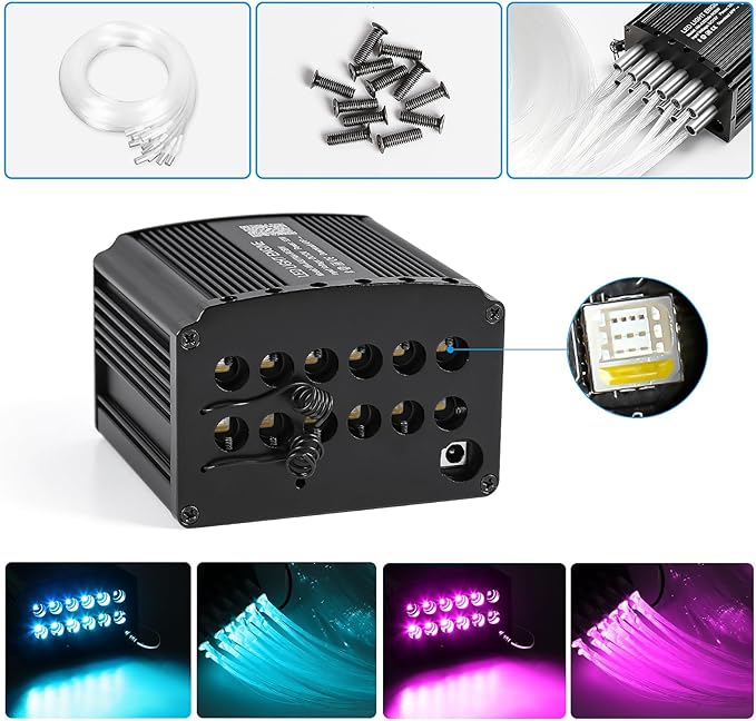 Car Starlight Headliner Kit, 16W Twinkle & Meteor Star Ceiling Lights, 2 in 1 Fiber Optic Light Engine 800pcs*0.02in*9.8ft+240 RGBW Shooting Stars Lights for Car Home Roof Décor