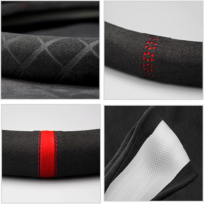 Suede D Shape Steering Wheel Cover,Compatible with Mustang Mach E 2021 2022 Suede Leather Sport Non-Slip Wheel Cover Car Interior Accessories 15 inch for Man and Women