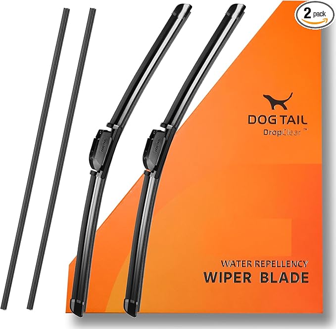 DOG TAIL Water Repellent Silicone Wiper Blades with Multiple Adapters, 22" and 20" Automotive Replacement Front Windshield Wiper Blades Set for My Car with Water Repellency Formula DropClear