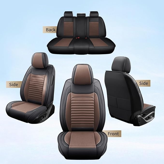 Car Seat Covers Full Set Fit for Toyota 4Runner 2001-2026, Premium Faux Leather Car Seat Protector,Breathable Anti-Slip Full Wrapping Edge Seat Covers(Black&Brown,Full Set)