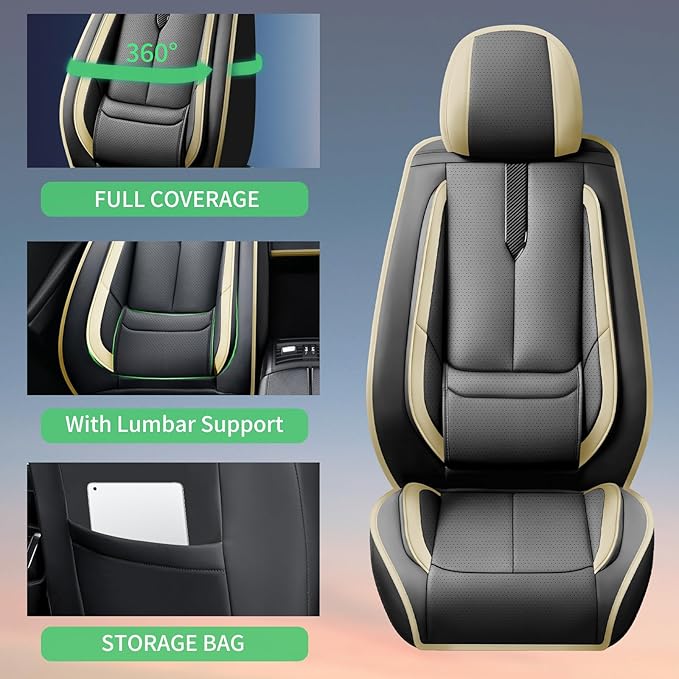 Fit Prologue Car Seat Covers for Honda Prologue 2024 2025 2026-Upgraded Premium Waterproof & Breathable Leather,Airbag Compatible,All-Weather Seat Cushion Protector,Full Set,Black-Beige