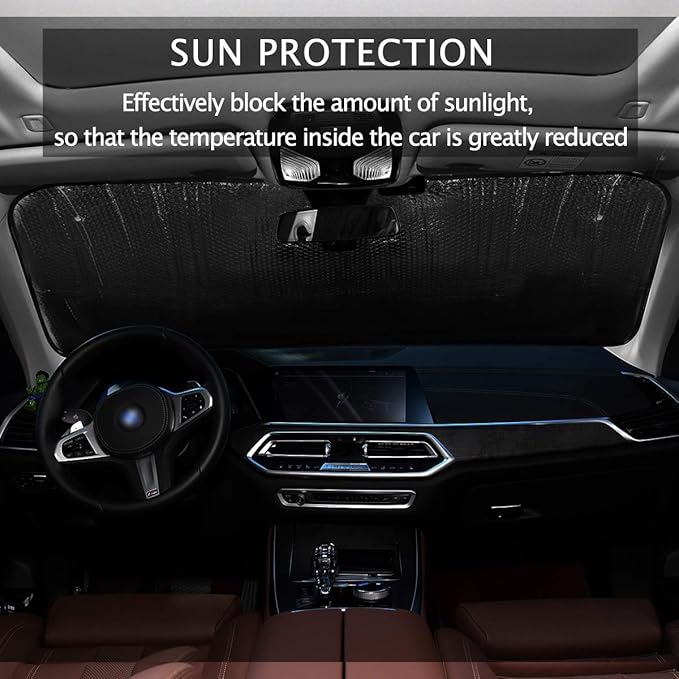 Red Cherry Black Car Windshield Sun Shade Foldable UV Ray Sun Visor Protector Sunshade to Keep Your Vehicle Cool (55" x 27.6")