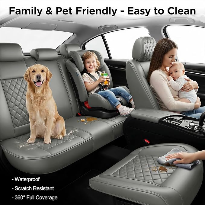 Fit Elantra Car Seat Covers for Hyundai Elantra 2017-2025 2026 - Premium Leather, Waterproof, All-Weather, Airbag Compatible, Anti-Slip, Breathable, Seat Protectors, Full Set, Gary