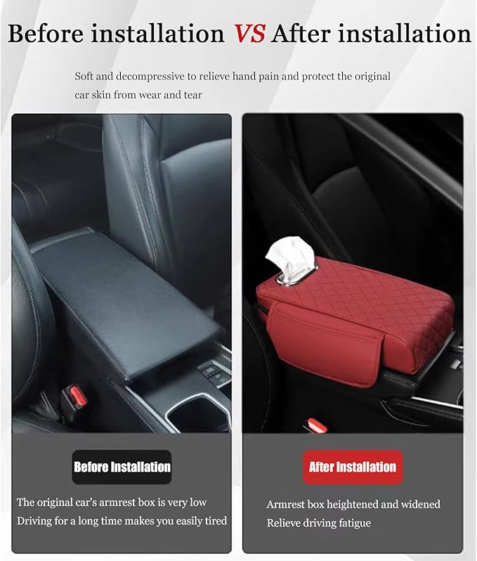 Car Center Console Cover for Fiat 500L (Type 330) 2012-2021, Leather Car Arm Rest Cover, Car Armrest Cushion with 2 Storage Bags Car Center Console Armrest Pad,A Beige