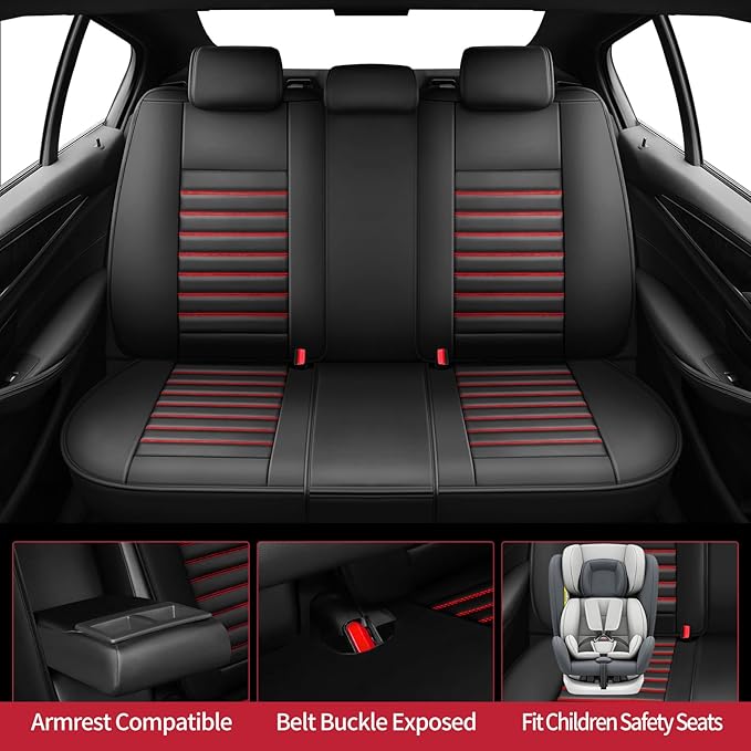 Fit Santa Cruz Car Seat Covers for Hyundai Santa Cruz 2022-2025 2026-Upgraded Premium Waterproof & Breathable Leather,Airbag Compatible, All-Weather Seat Cushion Protector (Full Set,Black+Red)