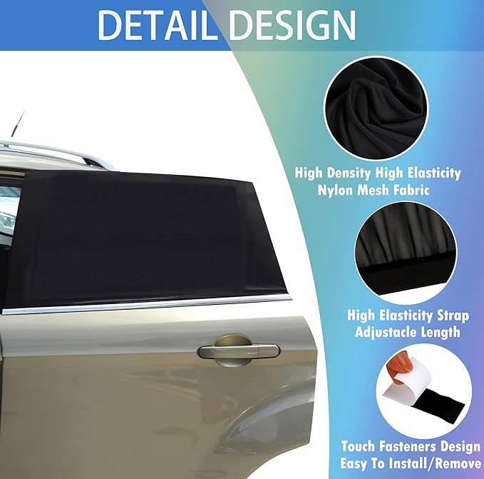 Car Window Shades for Baby - 2 Pack Sun Shade Blocker, Breathable Mesh Rear Side Window Shade Sunshade for SUV, UV Protection for Baby Family Pet, Mosquito Bug Net Window Screens for Camping