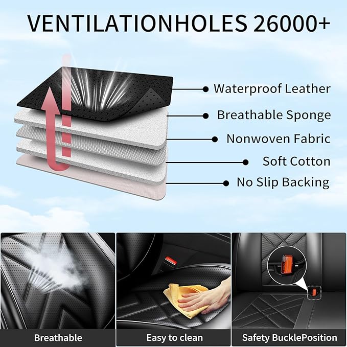 CX-7 Car Seat Covers Custom Fit for Mazda CX-7 2007-2012, Full Coverage Premium Leather Waterproof Breathable Seat Covers Automotive Seat Protectors, Airbag Compatible(Full Set, Seats, Black)