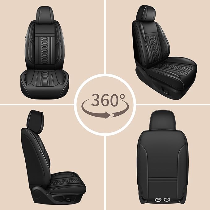 TTX LIGHTING for Jeep Wrangler 2003-2026 Seat Covers: Waterproof Leather Seat Protector with Airbag Compatible (2 Front Seats,Black)