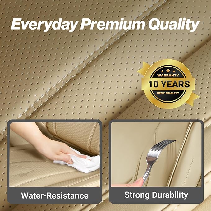 Coverland Custom Fit Car Seat Covers for SUV Compatible with [2022-2026 Hyundai Tucson] Premium Car Seat Cover Water Resistant Leather Non-Slip Interior Protector [Full Set Beige - Size Chart X58]
