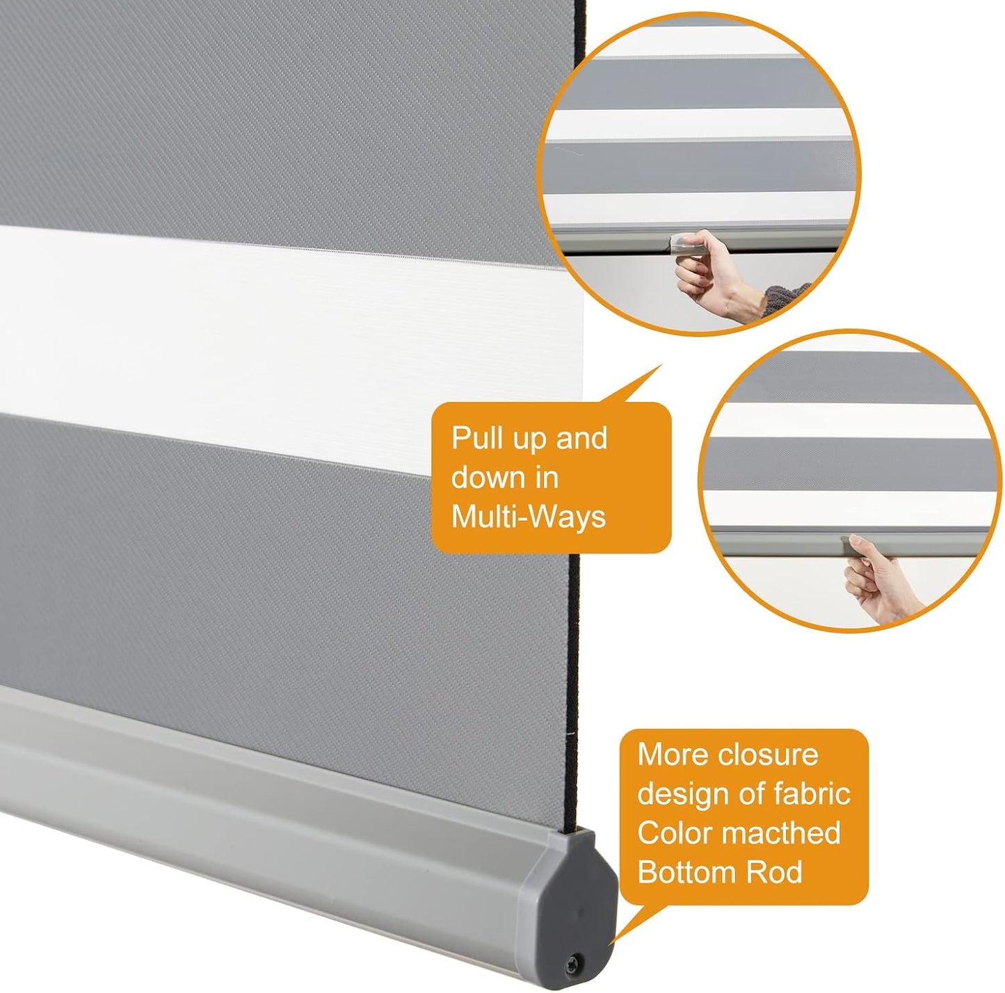 Persilux Window Zebra Blinds, Roller Blinds Cordless (52" W x 72" H, Grey) Light Filtering Sheer Window Treatments, Light Control for Day and Night, Easy to Install…