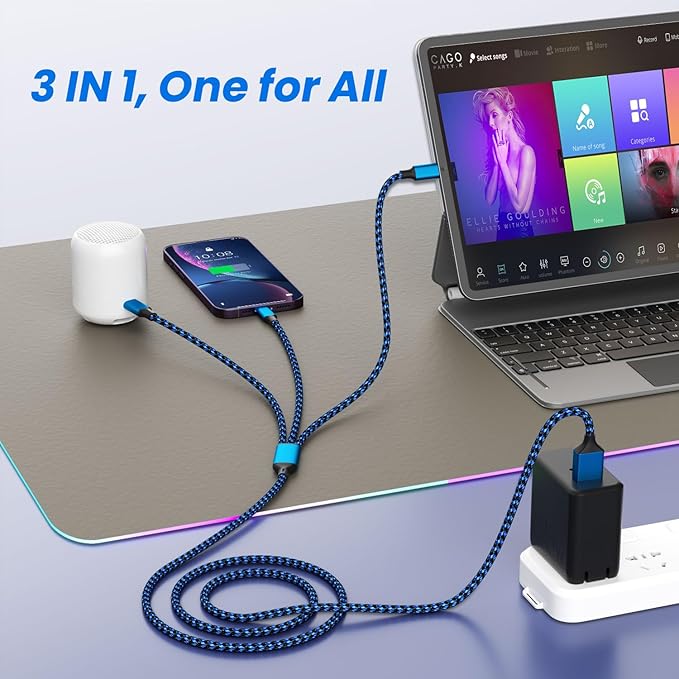 IDISON Multi Charging Cable(3Pack 4FT), 3 in 1 Charging Cable for Multiple Devices, USB-A Multi Charger Cord with Type-C, Micro USB and IP Port for iPhone 16/15/14/13/iPad/Android/Tablets and More