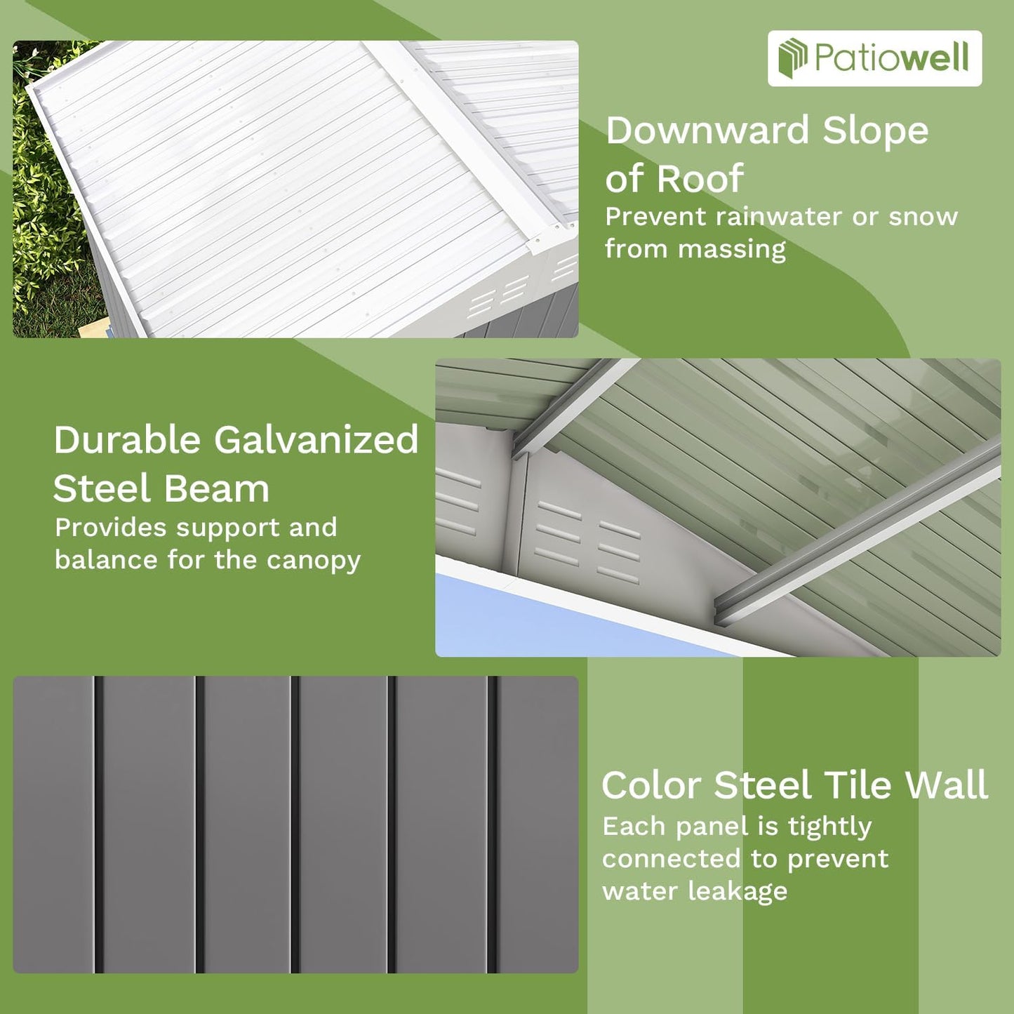 Patiowell 8x6 FT Outdoor Storage Shed, Garden Storage Shed with Sloping Roof and Double Lockable Door, Outdoor Shed for Backyard Garden Patio Lawn, Gray
