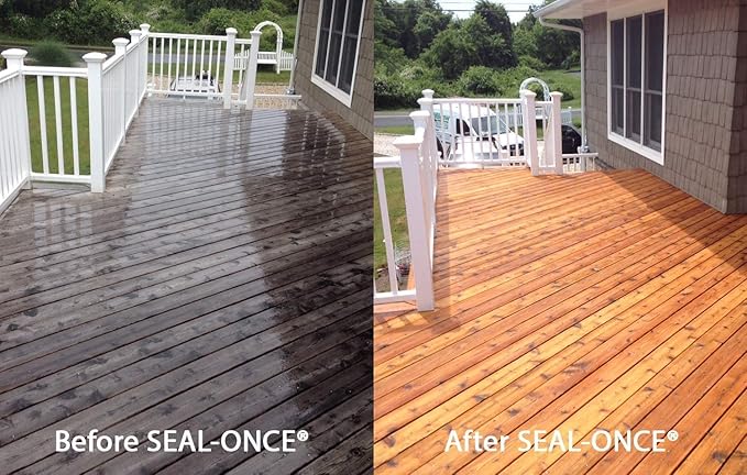 Seal-Once Nano+Poly Penetrating Wood Sealer with Polyurethane - Premium Waterproof Sealant -2 Gallon & Cedar