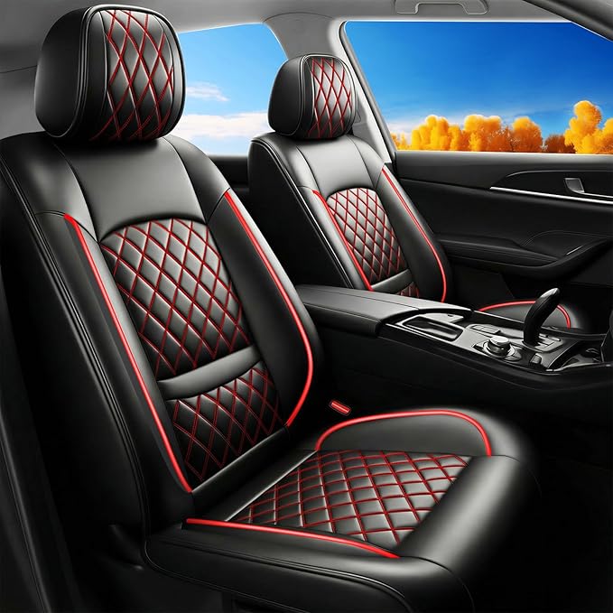 Fit TL Car Seat Covers for Acura TL 2004-2014 - Premium Leather, Waterproof, All-Weather, Airbag Compatible, Anti-Slip, Breathable, Easy Install, Seat Protectors, Full Set, Redline