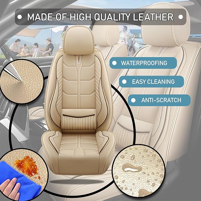 Leather Car Seat Covers Fit for Toyota Corolla Hatchback 2019-2024, 5 Seater Car Seat Cover, Premium Waterproof, Scratch Resistant Car Interior Accessories (Full Set Beige)