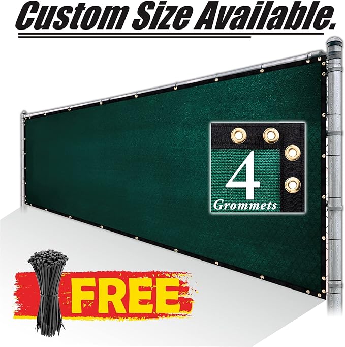 Royal Shade Custom Size 6' x 135' Green Fence Privacy Screen Windscreen Cover Netting Mesh Fabric Cloth - Cable Zip Ties Included (We Make Custom Size)