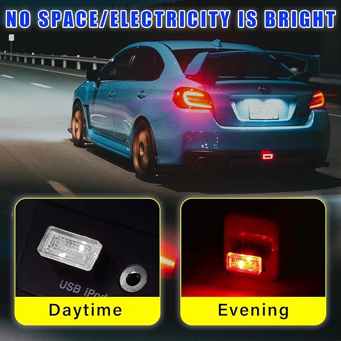 Augeny 4 PCS USB LED Car Interior Atmosphere Lamp, Plug-in USB Decor Night Light, Portable Auto Ambient Lighting Kit, Universal Vehicle Interior Accessories for Most Cars (Red)