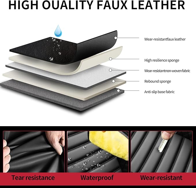 Fit Equus Car Seat Covers for Hyundai Equus 2011-2014 2015 - Upgraded Premium Waterproof & Breathable Leather, Airbag Compatible, All-Weather Seat Cushion Protector (Full Set, Black)