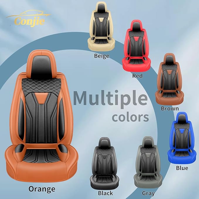 Fit Prius Car Seat Covers for Toyota Prius 2001-2025 2026 -Premium Leather, Waterproof Stain-Resistant, Breathable，All-Weather Seat Cushion Protecto & Airbag Compatible, 2 Front Seat Orange