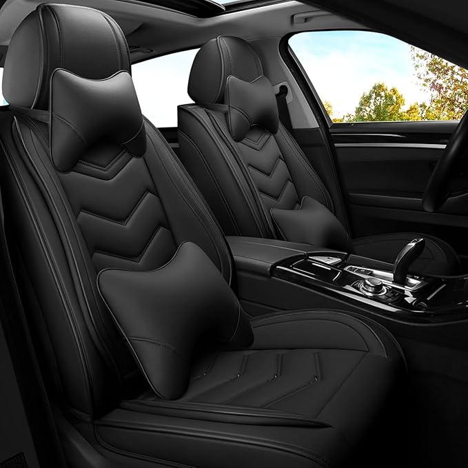 Car Seat Covers for Ford Expedition 2000-2025, Premium Nappa Leather Car Seat Cover, Stylish Sport Seat Covers， Automobile Seat Cover Sets.(Luxury 2 Seats/Pure Black)