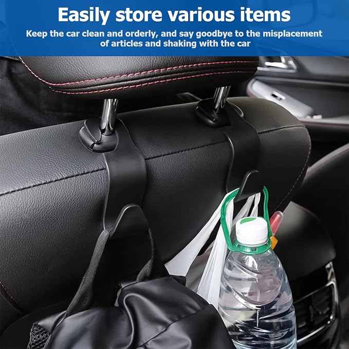 Car Back Seat Headrest Hooks, 4PCS Vehicle Backseat Storage Organizer Hanger, Multifunctional Auto Headrest Hidden Hook Universal for Handbag Purse Backpacks Bags and Groceries (White)