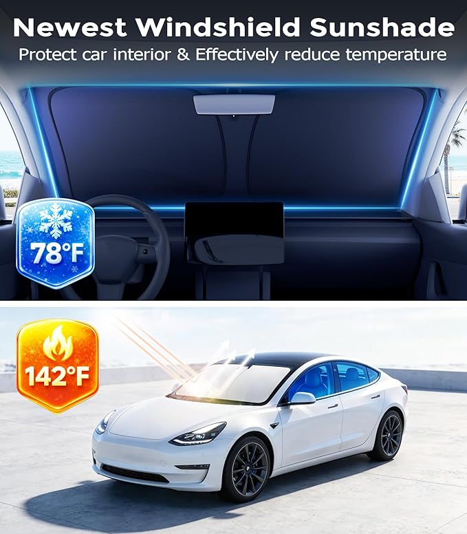 DMJN Windshield Sun Shade for Kia Telluride (2020-2026), Car Sunshade for Front Windshield [100% Efficient Block UV & Scorching Sun] UPF50+ Heat Block - Protect Interior & Keep Cooler