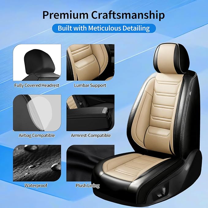Fit Accord Car Seat Covers for Select Honda Accord 2012-2026 - Premium Full Coverage Leather, Airbag Compatible, Waterproof & All Weather Seat Protector, Full Set, Black+Beige