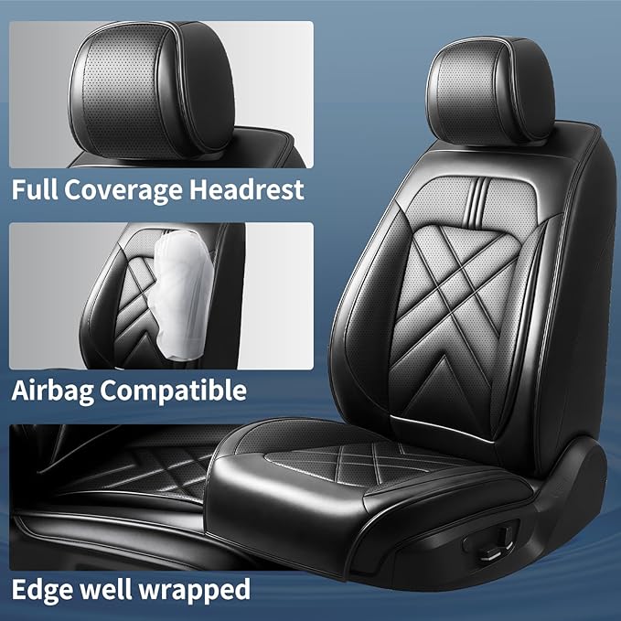 CX-90 Car Seat Covers Custom Fit for Mazda CX-90 2007-2026, Full Coverage Premium Leather Waterproof Breathable Seat Cover Full Set, Automotive Seat Protectors, Airbag Compatible(5 Seats Black)