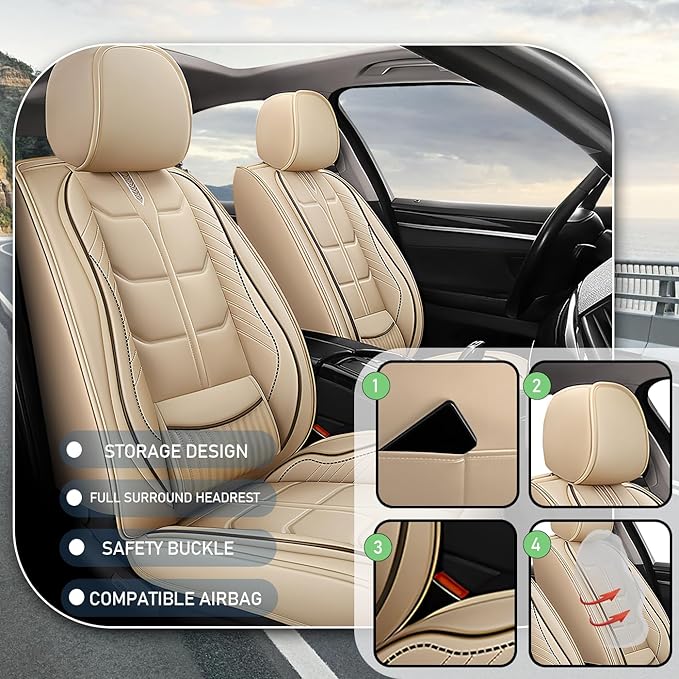 Leather Car Seat Covers Fit for Toyota Corolla Hatchback 2019-2024, 5 Seater Car Seat Cover, Premium Waterproof, Scratch Resistant Car Interior Accessories (Full Set Beige)
